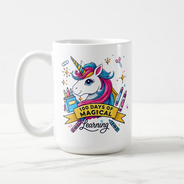 Cute 100 Days of School Magical Learning Unicorn Coffee Mug (Left)