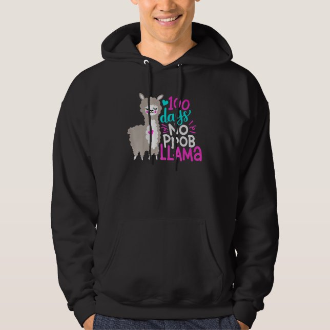 Cute 100 Days of School No Probllama Llama 100th d Hoodie (Front)