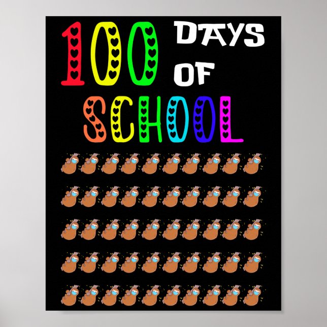 Cute 100 Days Of School Sloth Face Mask Virtual Poster (Front)