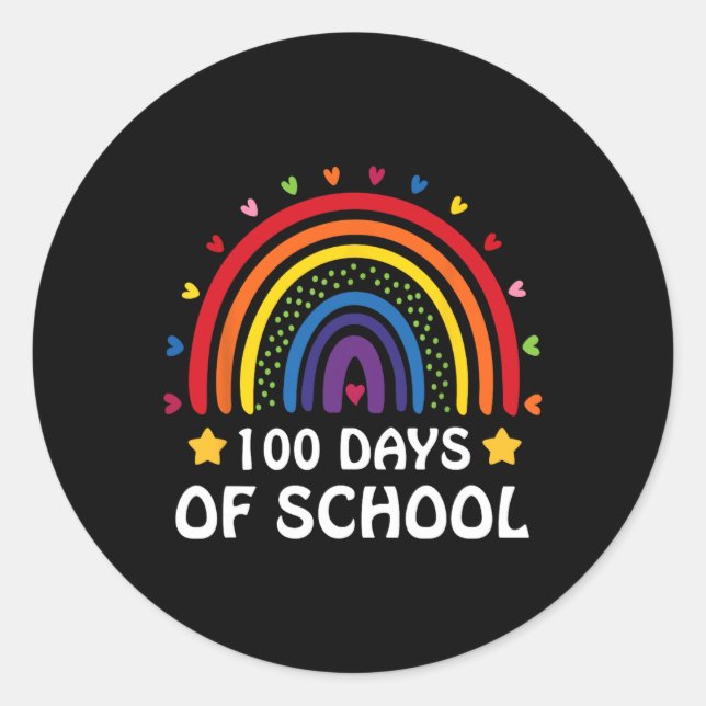 Cute 100th Day Of School 100 Days Leopard Rainbow  Classic Round Sticker (Front)