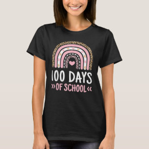 Cute 100th Day Of School 100 Days Leopard Rainbow T-Shirt