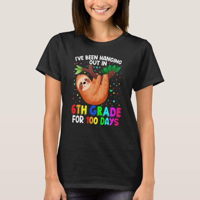 Cute 100th Day Of School Sloth 6th Grade 100 Days  T-Shirt (Front)