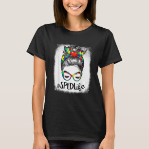Cute 100th Day School Messy Bun Sped Women Autism T-Shirt