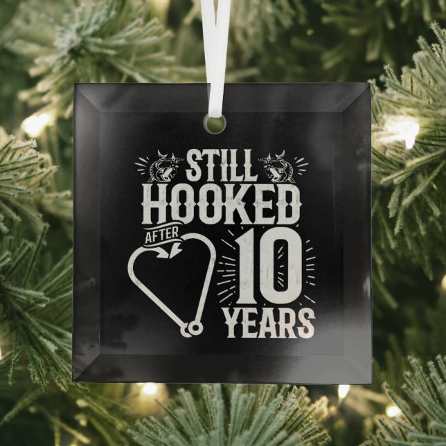 Cute 10th Anniversary Couples Married 10 Years Glass Ornament (Insitu)
