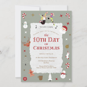 Cute 10th Day of Christmas Mid-Century Retro Xmas Invitation