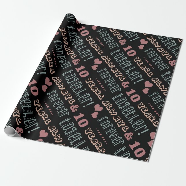 Cute 10th Wedding Anniversary Wrapping Paper (Unrolled)