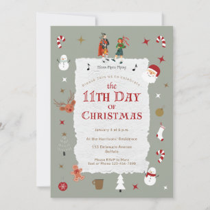 Cute 11th Day of Christmas Belated Xmas Party Invitation
