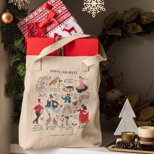 Cute 12 Days of Christmas Classic Illustration Tote Bag