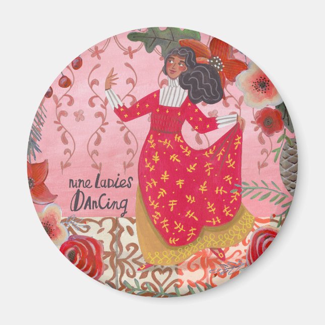 Cute 12 days of Christmas Nine Ladies Dancing Magnet (Front)