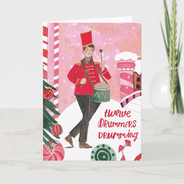 Cute 12 days of Christmas twelve Drummers Drumming Card (Front)