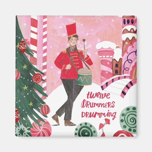 Cute 12 days of Christmas twelve Drummers Drumming Magnet (Front)