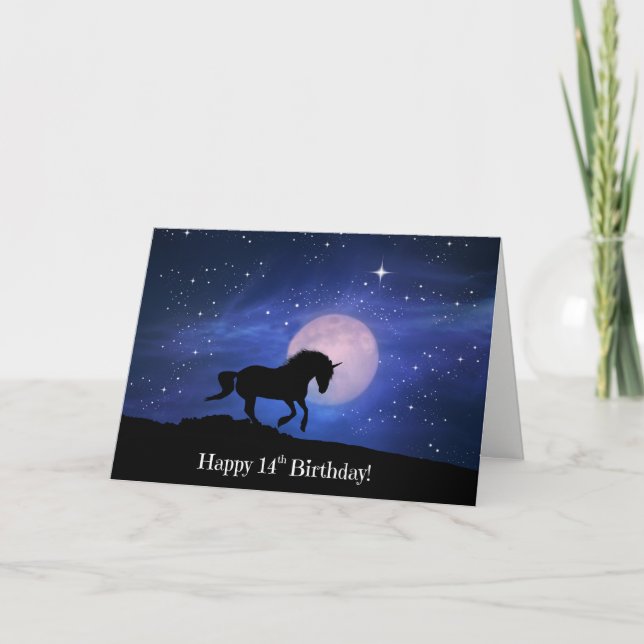 Cute 14th Birthday Unicorn Card (Front)