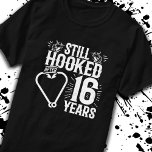 Cute 16th Anniversary Couples Married 16 Years T-Shirt<br><div class="desc">This fun 16th wedding anniversary design is perfect for fishing couples that have been married for 16 years and are still hooked on each other & love to go fishing! Great for a 16th wedding anniversary party to celebrate 16 years of marriage! Features "Still Hooked After 16 Years" wedding anniversary...</div>