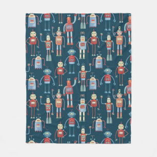 Cute 1950s Style Retro Robot Pattern Dark Fleece Blanket