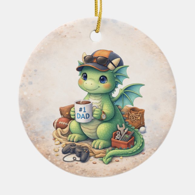 Cute #1 Dad Dragon Christmas Ornament (Front)