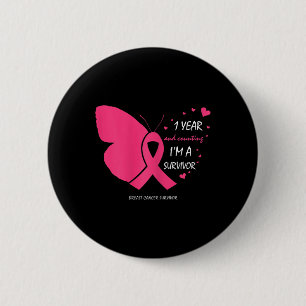 Cute 1 Year Breast Cancer Free Pink Survivor Gifts 2 Inch Round Button