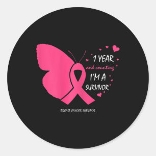 Cute 1 Year Breast Cancer Free Pink Survivor Gifts Classic Round Sticker