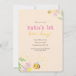 Cute 1st beeday pastel invitation