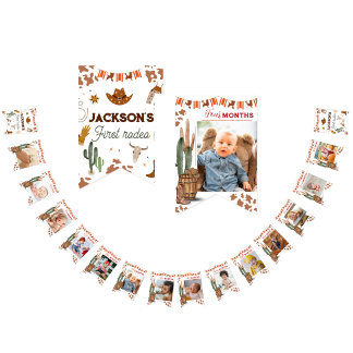 Cute 1st Birthday 12 Month Photo Milestone Bunting Flags