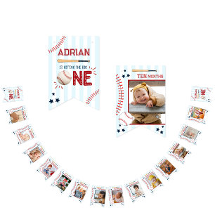 Cute 1st Birthday 12 Month Photo Milestone Bunting Flags
