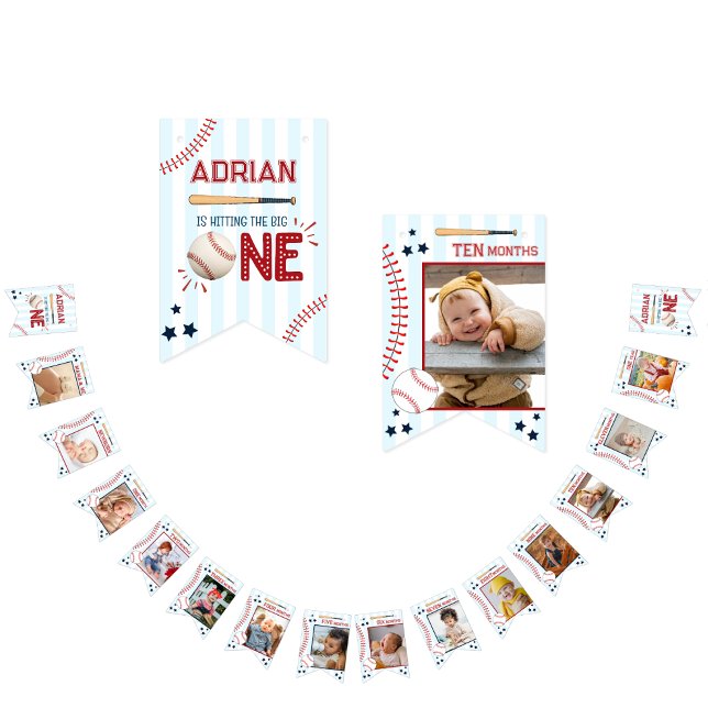 Cute 1st Birthday 12 Month Photo Milestone Bunting Flags (Creator Uploaded)