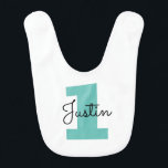 Cute 1st Birthday baby bib apron for one year old<br><div class="desc">Cute 1st Birthday baby bib apron for one year old child. Personalized gift idea for new mom and child. Add your own kid's name and jersey number.
Make your own for boy,  girl,  son,  daughter,  grandson,  nephew etc. Colours can be changed.</div>