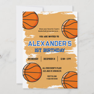 Cute 1st Birthday Basketball  Bash Invitation 