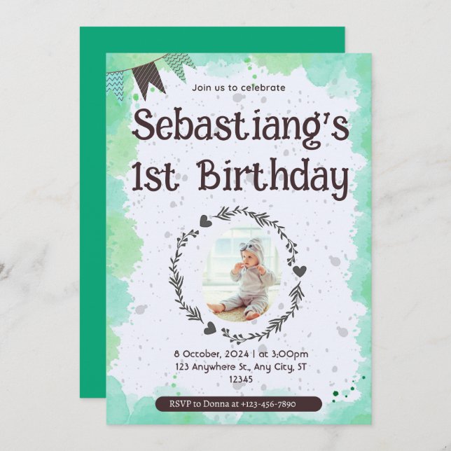 Cute 1st Birthday Invitation (Front/Back)