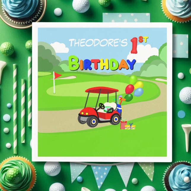 Cute 1st Birthday Red Golf Cart Boy's Napkin (Creator Uploaded)