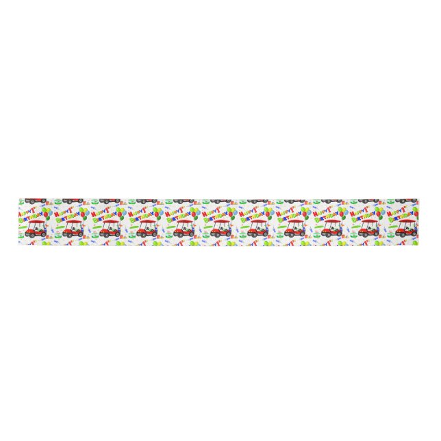 Cute 1st Birthday Red Golf Cart Boy's  Satin Ribbon (Front)