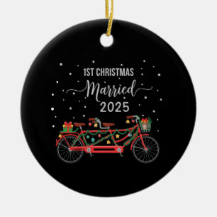 Cute 1st Christmas Married 2025 Tandem Bicycle Ceramic Ornament