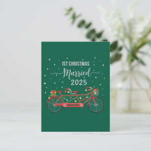 Cute 1st Christmas Married 2025 Tandem Bicycle Postcard