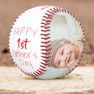 Cute 1st Father`s Day Pink Script 2 Photo Collage Softball