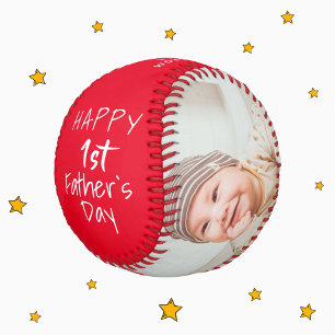 Cute 1st Father`s Day Script 2 Photo Collage Baseball