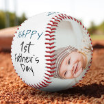 Cute 1st Father`s Day Script White 2 Photo Collage Baseball<br><div class="desc">Cute 1st Father`s Day Script White 2 Photo Collage Baseball. Cute design for the new dad. Trendy script Happy Father`s Day, message with name and year is on white background. Add your 2 favourite photos into the template and make a sweet and personal gift for a dad or new dad...</div>