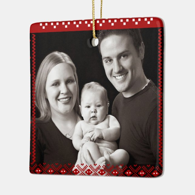 Cute 1st Ugly Sweater Christmas Baby Newlywed Nord Ceramic Ornament (Left)