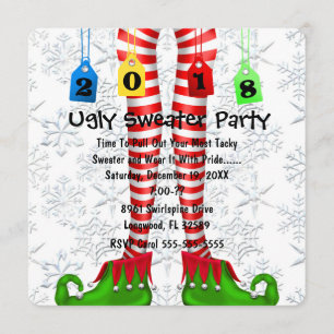 Cute 2018 Elf Stocking Ugly Sweater Party Invite