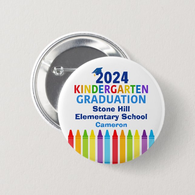Cute 2024 Kindergarten Graduation Customizable 2 Inch Round Button (Front & Back)