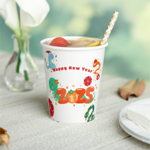 Cute 2025 Cartoon Snake Zodiac Chinese New Year  Paper Cups