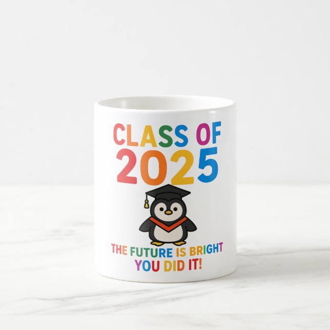 Cute 2025 Penguin Graduation Coffee Mug (Center)