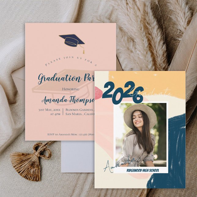 Cute 2026 Graduation Pastel Photo Mini Invitation (Cute Pastel Photo Class of 2026 Graduation Mini Invitation)