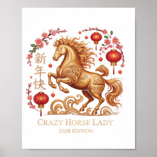 Cute 2026 New Year Crazy Horse Lady Fortune Cowgir Poster