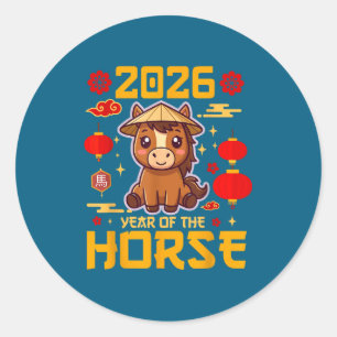 Cute 2026 Year Of The Horse Happy Chinese New Year Classic Round Sticker