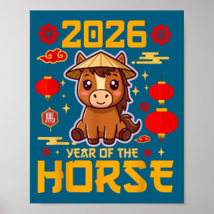 Cute 2026 Year Of The Horse Happy Chinese New Year Poster