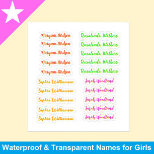 Cute 20 Colourful Tags for Girls, Transparent Name
