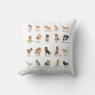 cute 20 dog breeds throw pillow