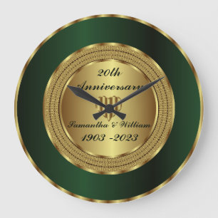 Cute 20th Emerald And Gold Wedding Anniversary Large Clock