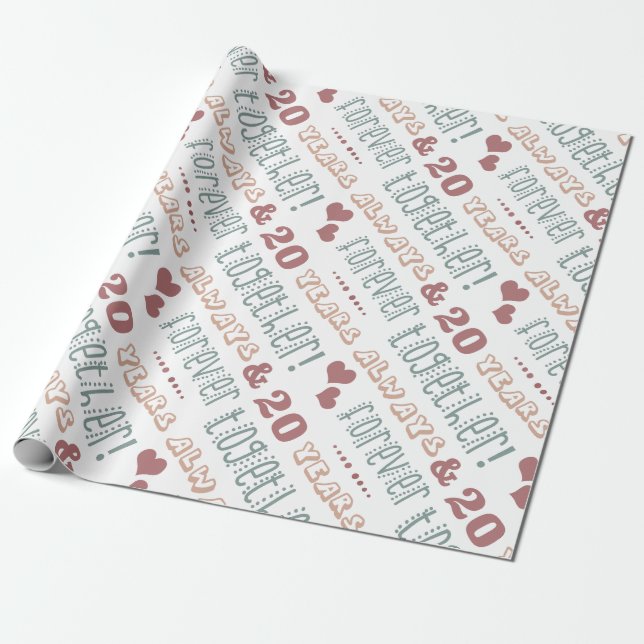 Cute 20th Wedding Anniversary Wrapping Paper (Unrolled)