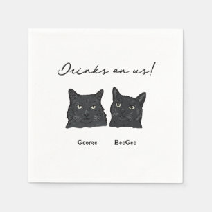 Cute 2 Black Cats Drinks On Us Wedding  Napkin