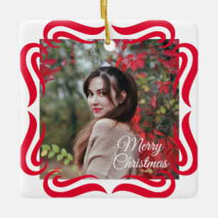 Cute 2 Photo Frame Christmas Ceramic Ornament